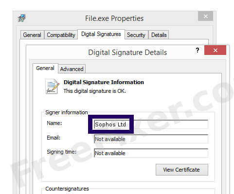 Screenshot of the Sophos Ltd certificate